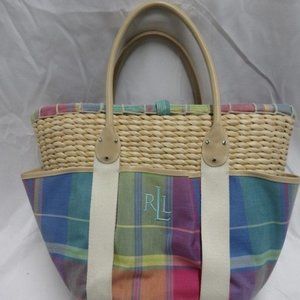 Ralph Lauren Plaid and Wicker Bag